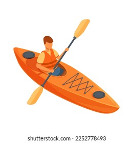 isometric sportsman swims in a kayak, vector illustration