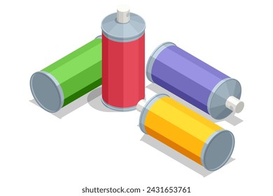 Isometric Spray paints isolated on white. Urban Contemporary Culture. Street art.
