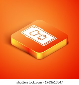 Isometric Sparta la palabra, megáfono en el icono del teléfono móvil aislado en el fondo naranja.  Ilustración vectorial