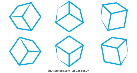  Isometric square boxes design. Line cubic logos. Cubes, blocks outline shapes set. Abstract geometric black templates. Modern geometry cubics isolated. Vector