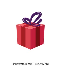 caja de regalo cuadrada isométrica. Sorpresa rojo, amarillo, blanco, cartón artesanal presentan cajas con arco de cinta aislado sobre fondo blanco. Año Nuevo, aniversario, símbolo 3d de cumpleaños. Ilustración del vector