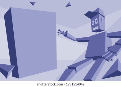Isometric square man in a cap. Futuristic style