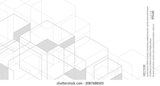 Isometric squares.Technological white background .Geometric lines.Abstract tech.Vector illustration.