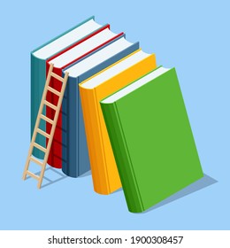 Isometric stack of book on white background. Knowledge, learning and education concept