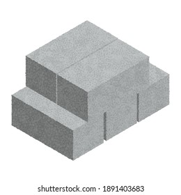 Isometric Stack Of Cinder Blocks Isolated On White Background. Gray Bricks. Concrete Building Blocks Icon. Construction. Flat 3d Isometric Vector Cement Block Icon Illustration.