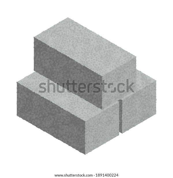 Isometric stack of\
cinder blocks isolated on white background. Gray bricks. Concrete\
building blocks icon. Construction. Flat 3d isometric vector cement\
block icon\
illustration.