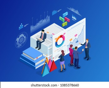 Isometric stack of documents with an official stamp and pencils in a glass. A method for working in the office. Bureaucracy concept. Flat style vector illustration.