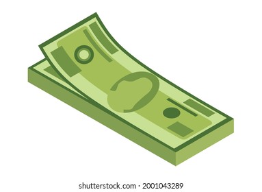 Isometric stack of money. Currency or cash icon. Bundle of banknotes. Stack of cash symbol. Bills in pack isolated on white background