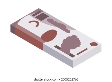 Isometric stack of money. Currency or cash icon. Bundle of banknotes. Stack of cash symbol. Bills in pack isolated on white background