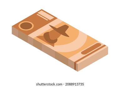 Isometrischer Geldstapel. Währung oder Bargeld Symbol. Paket mit Banknoten. Stapel des Bargeldzeichens. Bills in Packung einzeln auf weißem Hintergrund