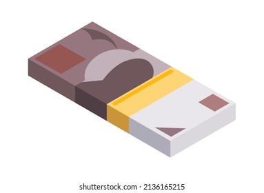 Montón de dinero isométrico. Icono de moneda o efectivo. Conjunto de billetes. Pila de símbolo de efectivo. Billetes en paquete aislados en fondo blanco