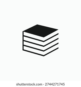 Isometric stacked book icon in solid flat style, ideal for encyclopedia symbols, digital libraries, and academic knowledge branding