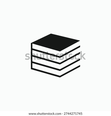 Isometric stacked book icon in solid flat style, ideal for encyclopedia symbols, digital libraries, and academic knowledge branding