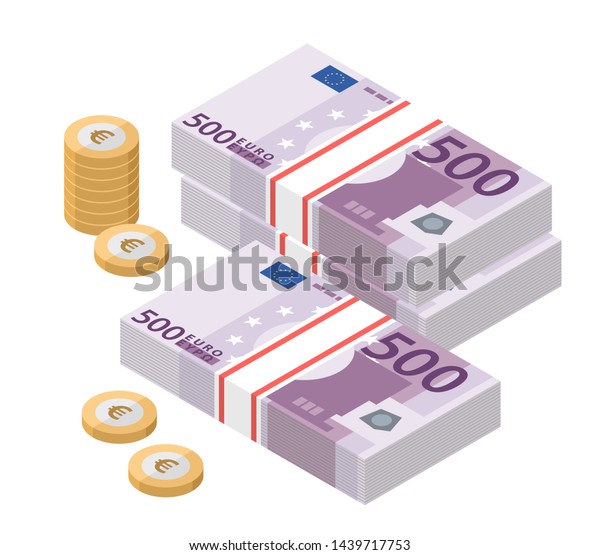 500ユーロ札束の等角投影図 紙幣と硬貨 500札 ヨーロッパ通貨の通貨メモ ベクターイラスト のベクター画像素材 ロイヤリティフリー