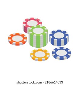 Isometric stacks of colorful casino chips 3d vector illustration