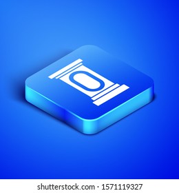 Isometric Stage stand or debate podium rostrum icon isolated on blue background. Conference speech tribune. Blue square button. Vector Illustration
