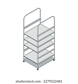 Isometric stainless steel rack on wheels 3d vector illustration