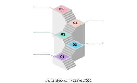 Isometric stair  - blank company milestones timeline or roadmap infographic template with pointer as vector can be used for workflow, annual report. Business concept with 5 options, steps or processes