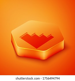 Isometric Staircase icon isolated on orange background. Orange hexagon button. Vector Illustration