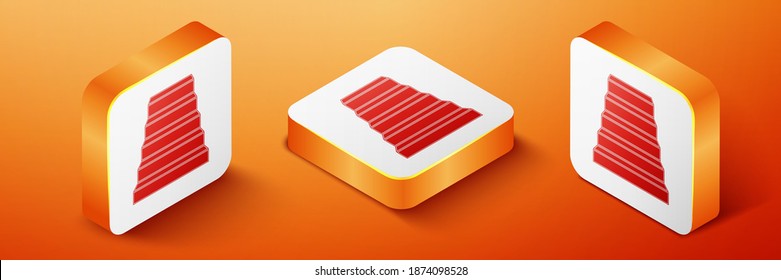 Isometric Staircase icon isolated on orange background. Orange square button. Vector.