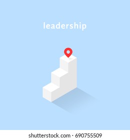 isometric stairs with geotag like leadership. flat simple trend 3d sucess logotype graphic design isolated on blue background. concept of get on top or reach marker for people motivation start up