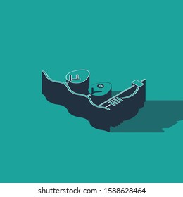 Isometric Standalone sensor and plant icon isolated on green background.  Vector Illustration