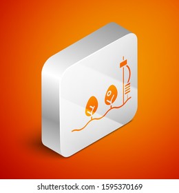 Isometric Standalone sensor and plant icon isolated on orange background. Silver square button. Vector Illustration
