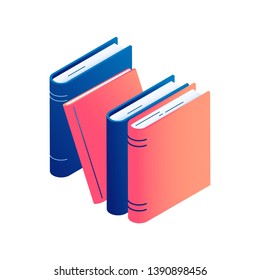 Isometric standing books - isolated vector illustration of stack of literature, dictionary or encyclopedia.