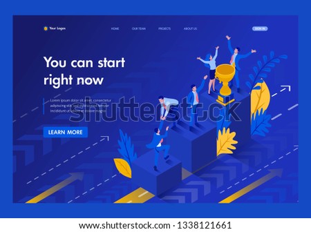Isometric Start to grow and succeed right now, Business concept. Template Landing page.