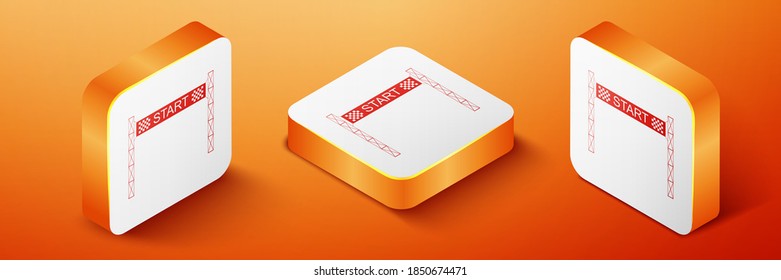 Isometric Starting line icon isolated on orange background. Start symbol. Orange square button. Vector.