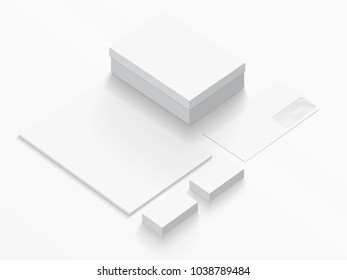 Isometric Stationery Mockup With Logo Template. Vector illustration.