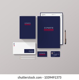 Isometric Stationery Mockup With Logo Template. Vector illustration.