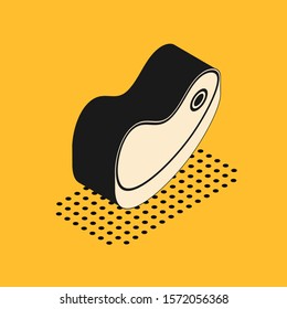 Isometric Steak meat icon isolated on yellow background.  Vector Illustration