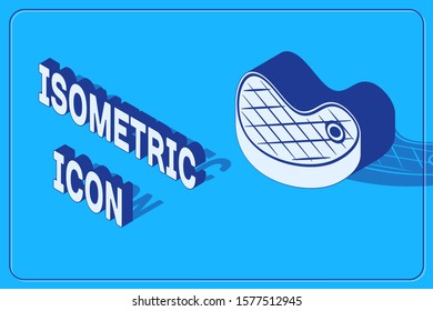 Isometric Steak meat icon isolated on blue background.  Vector Illustration