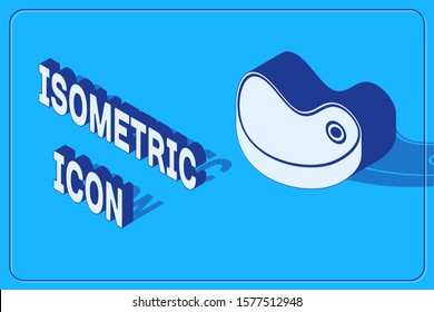 Isometric Steak meat icon isolated on blue background.  Vector Illustration