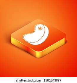 Isometric Steak meat icon isolated on orange background.  Vector Illustration