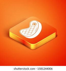 Isometric Steak meat icon isolated on orange background.  Vector Illustration