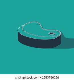 Isometric Steak meat icon isolated on green background.  Vector Illustration