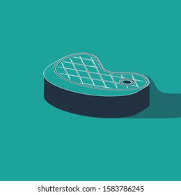 Isometric Steak meat icon isolated on green background.  Vector Illustration