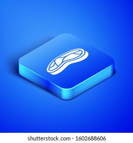 Isometric Steak meat icon isolated on blue background. Blue square button. Vector Illustration
