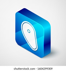 Isometric Steak meat icon isolated on white background. Blue square button. Vector Illustration