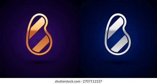 Icono de carne de bistec isométrico aislado sobre fondo naranja y rosa. Botón hexagonal. Vector