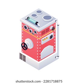 Isometric steampunk machine with faucet gauge and pipe 3d vector illustration