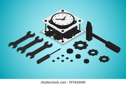 Isometric steampunk retro mechanical clock, alarm clock, vector illustration, eps10