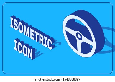 Isometric Steering wheel icon isolated on blue background. Car wheel icon.  Vector Illustration