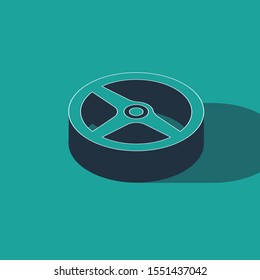 Isometric Steering wheel icon isolated on green background. Car wheel icon.  Vector Illustration
