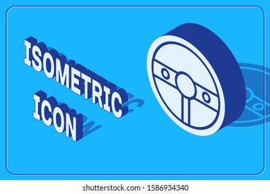 Isometric Steering wheel icon isolated on blue background. Car wheel icon.  Vector Illustration