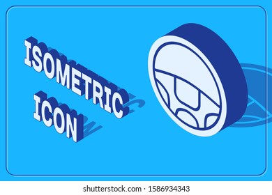 Isometric Steering wheel icon isolated on blue background. Car wheel icon.  Vector Illustration