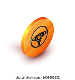 Isometric Steering wheel icon isolated on white background. Car wheel icon. Orange circle button. Vector Illustration