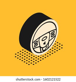 Isometric Steering wheel icon isolated on yellow background. Car wheel icon.  Vector Illustration